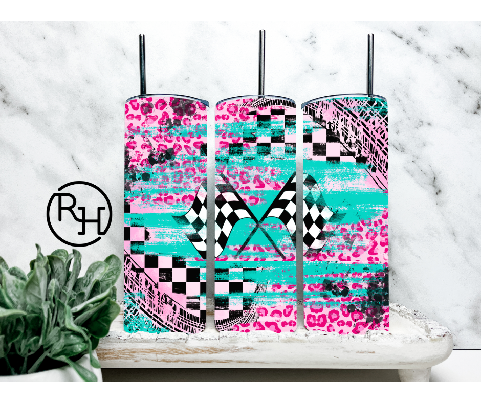 PINK LEOPARD / CHECKERED FLAG TUMBLER