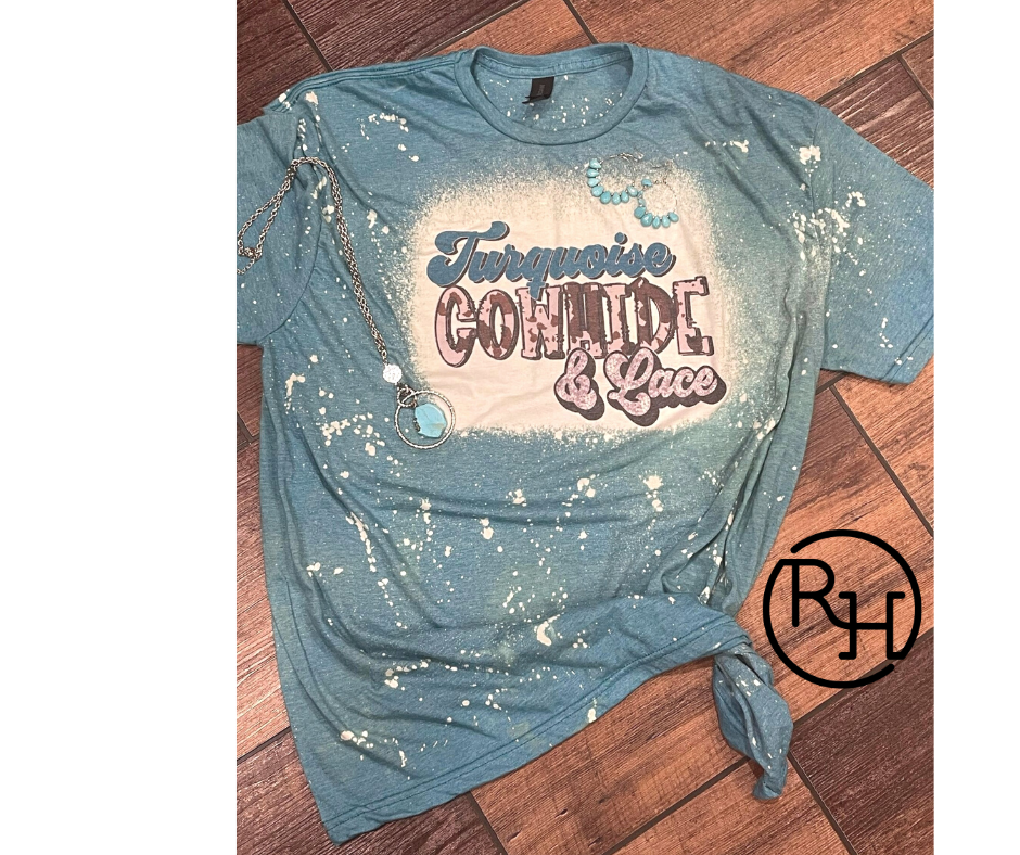 TURQUOISE COWHIDE & LACE TEE