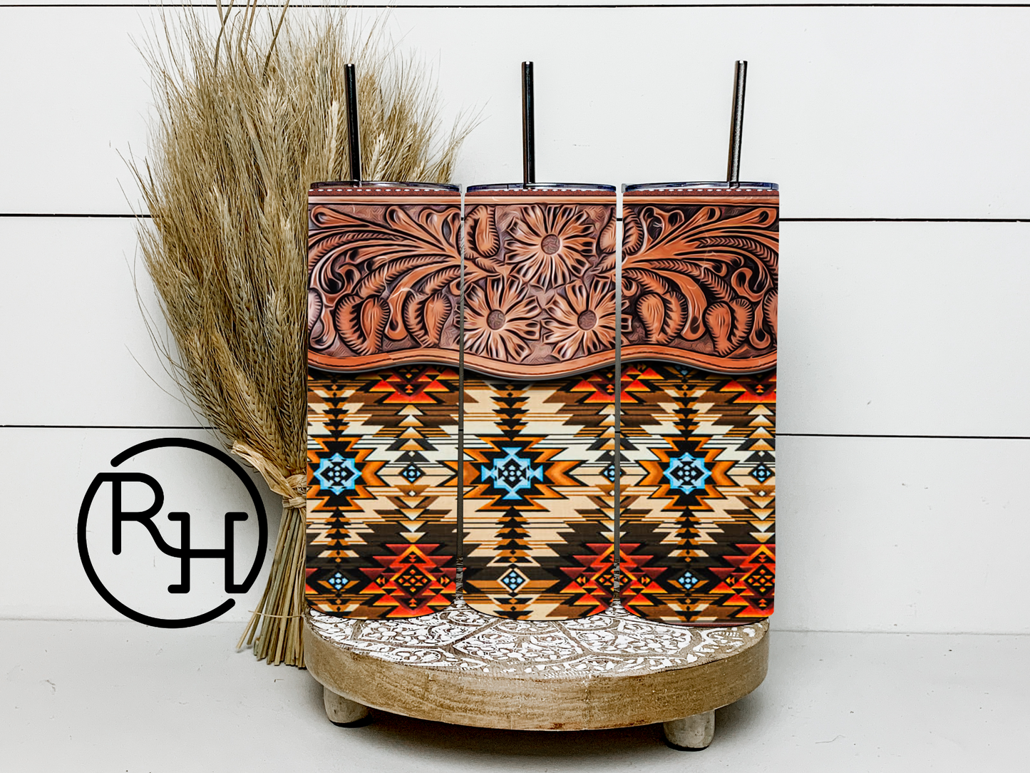 LEATHER / AZTEC PRINT TUMBLER