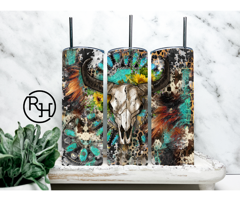 WESTERN BULL SKULL TUMBLER