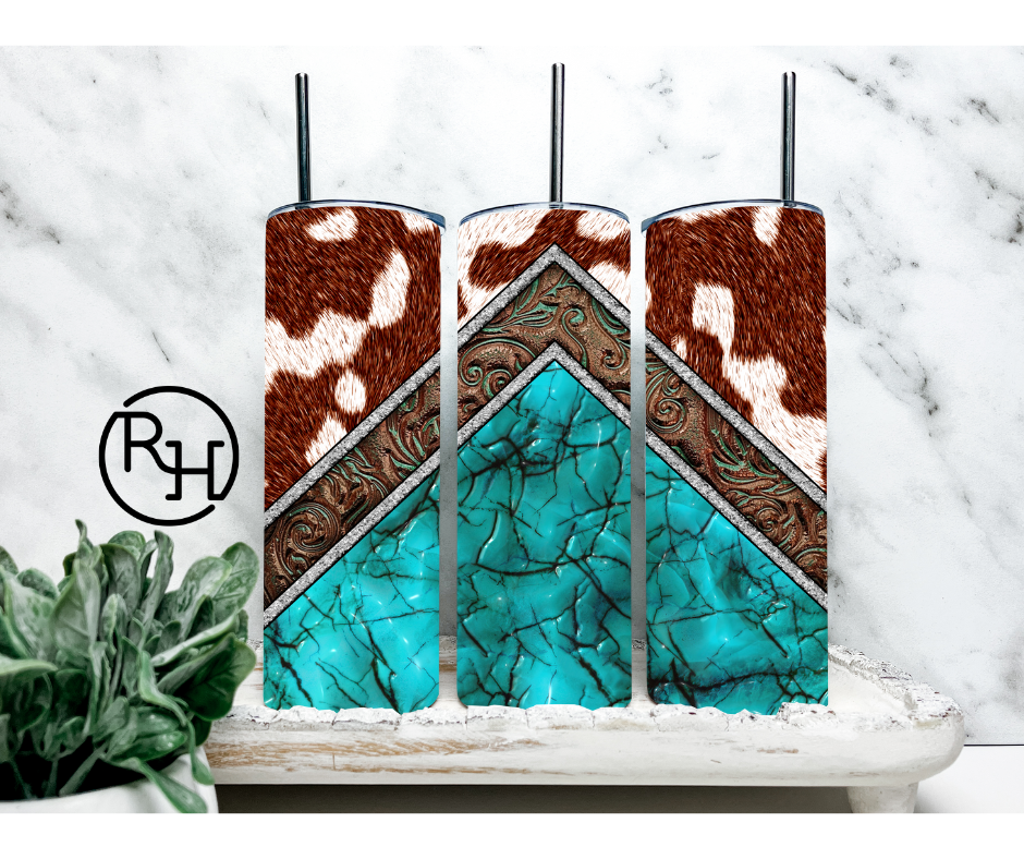 COWPRINT / LEATHER / TURQUOISE TUMBLER