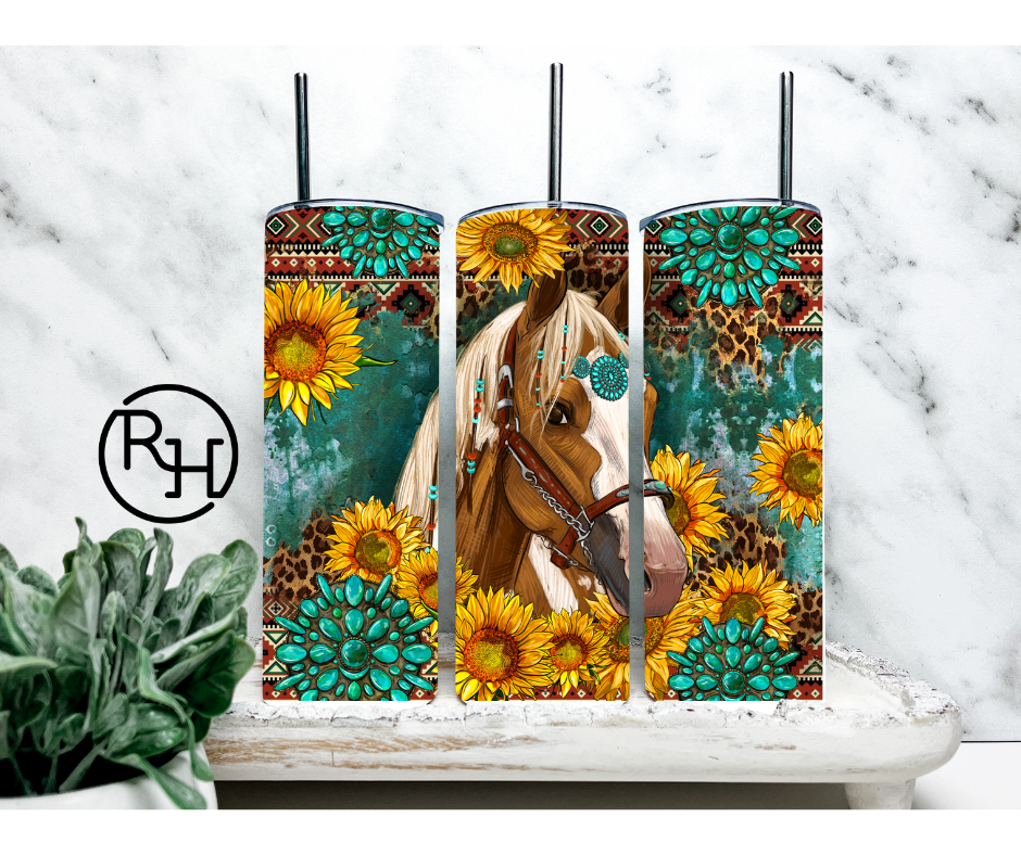 HORSE WITH SUNFLOWER TUMBLER