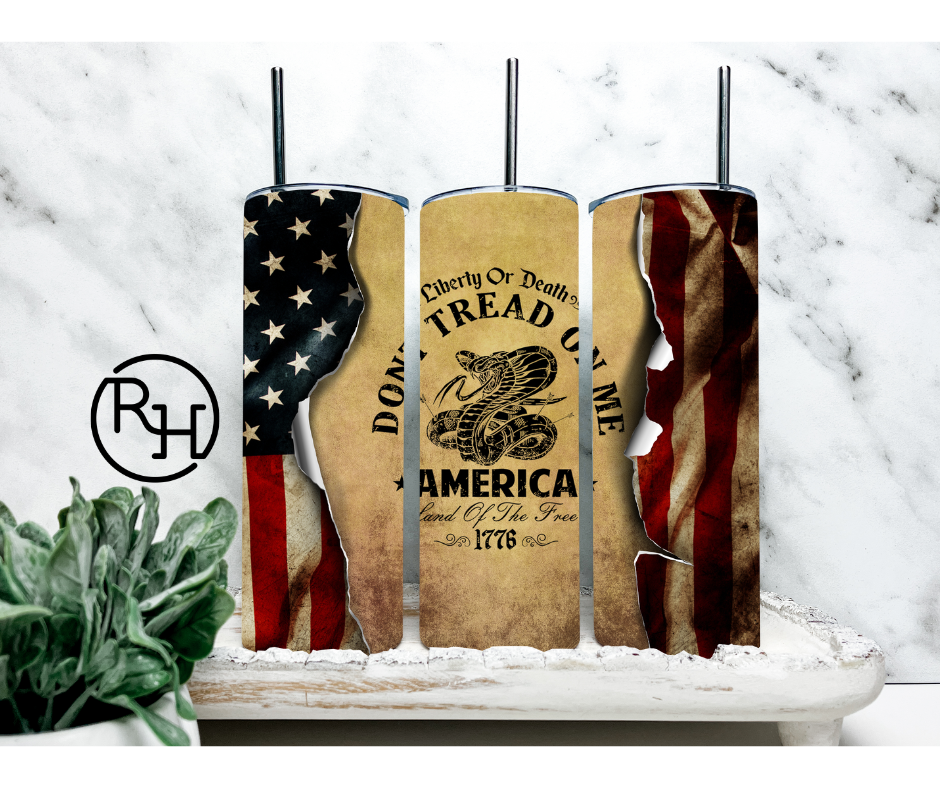 DONT TREAD ON ME WITH AMERICAN FLAG TUMBLER