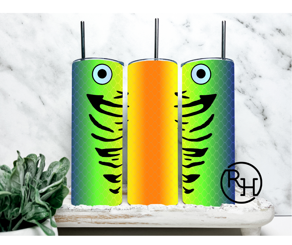 GREEN / ORANGE / BLUE FISHING LURE TUMBLER