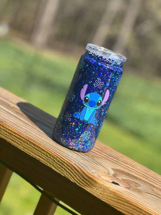 16oz Stitch Snow-globe Glitter Tumbler