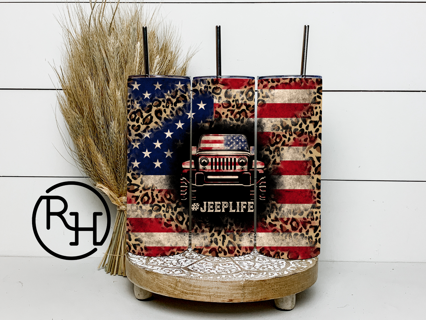 JEEP LIFE LEOPARD AMERICAN FLAG TUMBLER